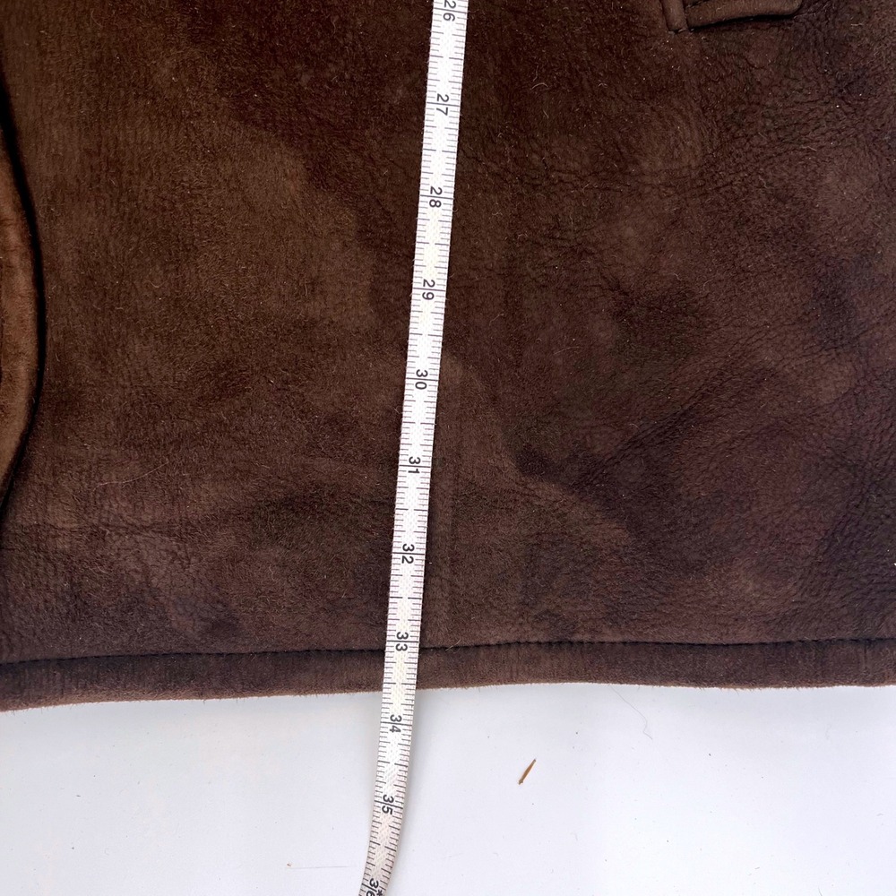 Saks Fifth Avenue Mens L Shearling Coat Brown Suede Leather Jacket Made in Italy - Picture 9 of 10